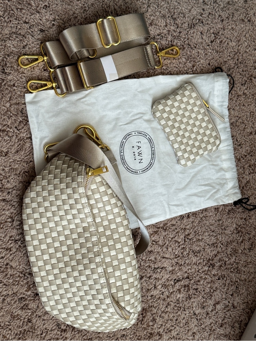Fawn Design Woven Checkered Fanny Belt Bag with Coin Pouch.